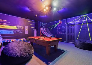 Swimming pool area with palm trees